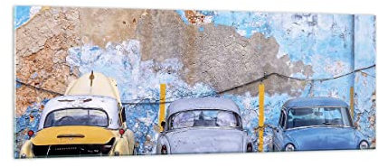 Panorama Bilder auf Glas Havanna Oldtimer Autos Glasbild 140x50cm Wandbilder Dekoration Wohnzimmer Schlafzimmer Küche Groß XXL Wanddeko Bild im Glas Wand Kunstdruck Art Modern GAB140x50-4376