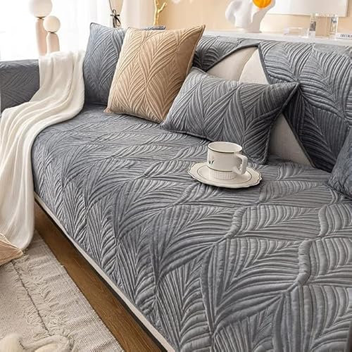 YHWW Samt Sofabezug Couchbezug Sofa Überwurfdecke L Form/U Form/Ecksofa 3/2/4 Sitzer Sofahusse rutschfest Abdeckung Hund Katze Sitzflache Sofaschoner Beige Grau/Blau, 90x240cm/35x94in