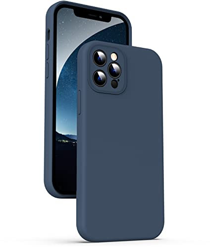 Supdeal Liquid Silikon Hülle für iPhone 12 Pro, [Kameraschutz] [Anti Fingerabdruck] [Kabelloses Laden] Flüssige Silikon Handyhülle Schutzhülle, Eingebaute Mikrofaser Case Cover, 6,1, Dunkelblau
