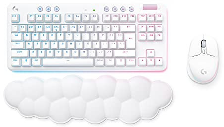 Logitech G Wireless Gaming Combo, G715 Keyboard and G705 Mouse, Customisable LIGHTSYNC RGB Lighting, LIGHTSPEED Wireless, Bluetooth, Lightweight, PC/Mac/Laptop, Linear, QWERTY UK English - White