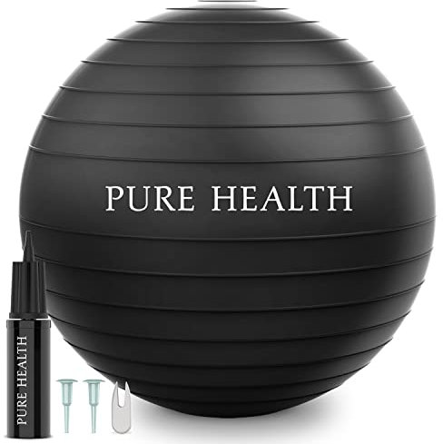 Exercise Fitness Swiss Yoga Ball - Anti Burst Extra thick with Hand Pump for Home Gym -Birthing Ball for Yoga, Pilates, Fitness, Pregnancy & Labour (XL (78-85 cm), Black)