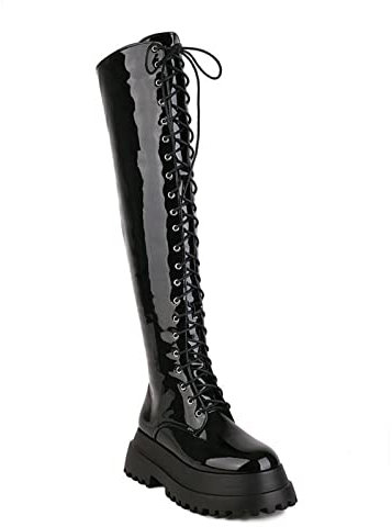 7CM Leather Boots Fashion Over The Knee Platform Stivali da Cavaliere Femminile,Nero,36 EU