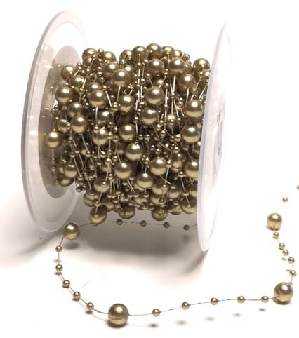 s.dekoda Perlengirlande 15m x 8mm Gold Perlenschnur Perlenband
