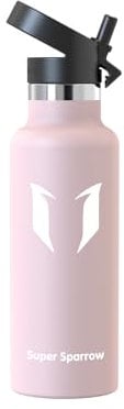 Super Sparrow Gourde Isotherme 500ml - Bouteille Isotherme avec Paille - sans BPA - Gourdes Enfant INOX Bouche Standard pour Sport, Voyages, L'école, Bureau, Maison