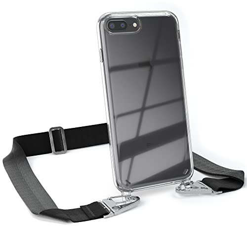 EAZY CASE - Hülle mit Band kompatibel mit iPhone 8 Plus Handyhülle mit Umhängeband Silikonhülle Transparent Schutzhülle Handykette zum Umhängen Handykordel Smartphone in Schwarz
