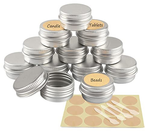 YANCAER 10 Pièces Pots en Aluminium Argenté de 5ml avec Couvercle - D26mm x H15mm Vide Ronde Cosmétiques Pot Conteneurs de Voyage pour Maquillage, Crème, Baume à Lèvres, Mini Bougies