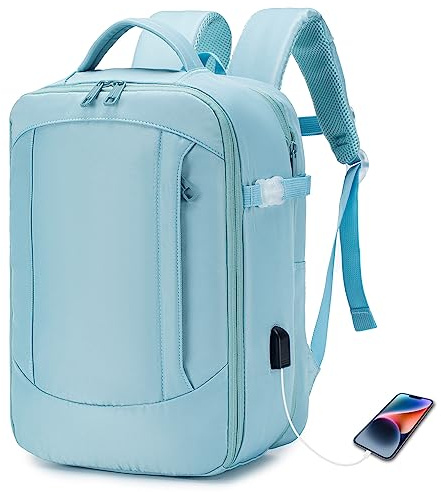 YOODI Reiserucksack Handgepäck Flugzeug 40x20x25 Ryanair Erweiterbarer 14 Zoll Laptop Rucksack Reisetasche unter dem Sitz Oxford Wasserabweisend Daypack mit Laptopfach und USB-Ladeanschluss(Blau)