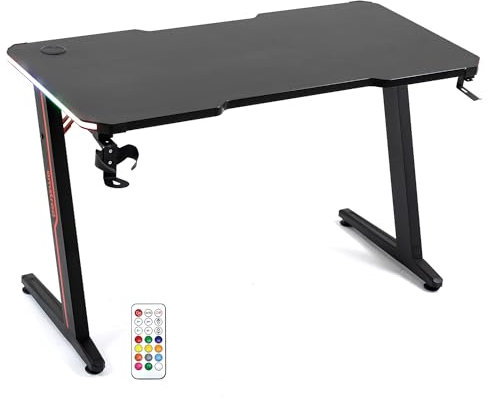 Amstrad AMS-DESK120Z-LED Bureau Informatique Gamer avec retroéclairage RGB - Largeur 1m20 - Finition Carbone - Télécommande