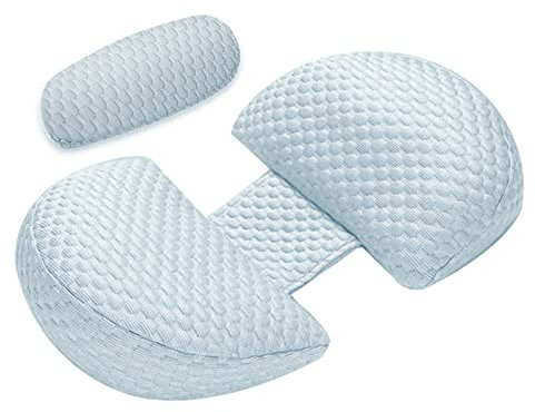 ShowyLive - Cojín de embarazo en forma de U para dormir, cojín de lactancia, cojín de maternidad, almohada de embarazo con manta reemplazable y lavable (azul)