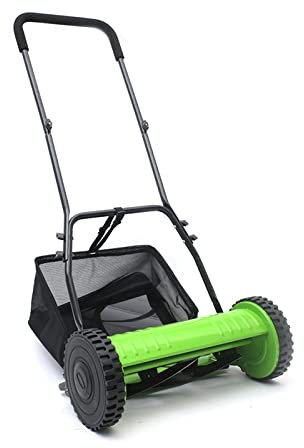 Efficient 16-Inch Manual Reel Mower w/Adjustable Cutting Height & 27L Grass Catcher - Perfect for Grass Less than 15cm - 2 Wheels and 40cm Cutting Width with 4-Step Mowing Height Adjustment.