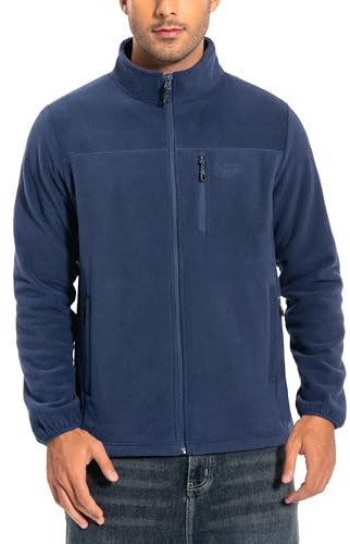 Pioneer Camp Giacca in pile da uomo Full Zip Outdoor Polar, leggera, antivento, con chiusura lampo, Blu scuro, XL