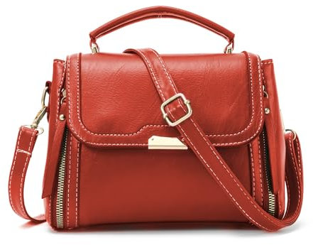 EVEOUT Vintage Leder Umhängetasche Damen Retro Quadratische Handtasche Mode Schultertaschen mit Handkette