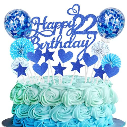 SNOWZAN Tortendeko 22 Geburtstag NavyBlau Kuchen Topper Happy 22 Birthday Cake Topper 22 Kuchendeko Geburtstag Kuchen Deko 22 Geburtstag Junge Tortendeko 22 Geburtstag Mädchen 22.geburtstag Mädchen