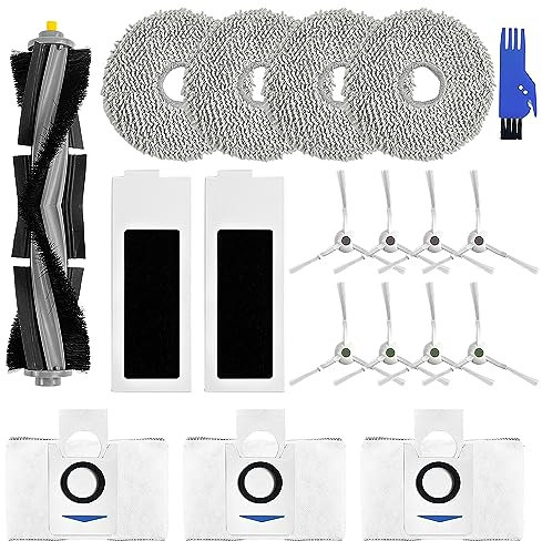 19 Pièces Accessoires de Rechange pour ECOVACS DEEBOT T20 Omni, Détachées pour Aspirateur Robot, 1 Brosse Rouleau, 8 Brosses Latérales, 2 Filtres HEPA, 4 Lingettes, 3 Sac à Poussière, 1 Petite Brosse