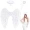 Orgoue Alas de Ángel Negras Alas de Ángel para Disfraces de Carnaval Alas de Plumas Disfraz de Ángel con Halo para Halloween Carnaval Fiesta de Cumpleaños (White L)