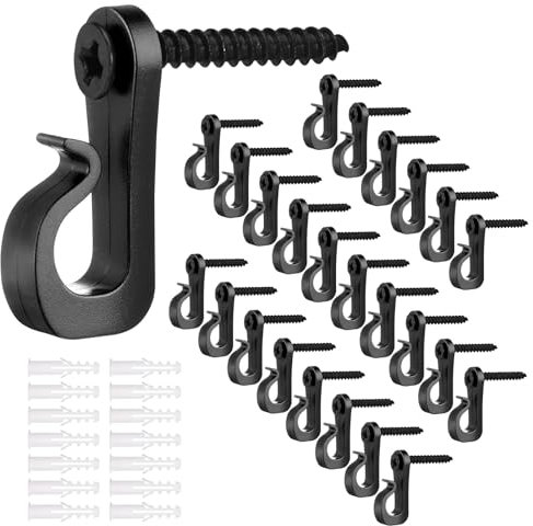 Huakaile 30pcs Hooks for Garden Lights with Safety Buckle Design, Anti-Rust Waterproof Fence Hooks for Outdoor Lights, Hanging Plants Wind Chime Basket Decorations Indoor Use（Black,30）