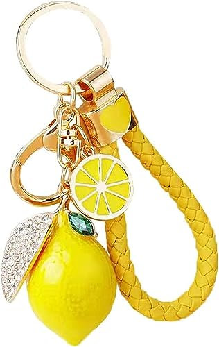 NISCAYA Joli porte-clés citron en cristal avec strass pour sac à main, sac à dos, voiture, bijoux cadeau pour homme et femme, jaune, M