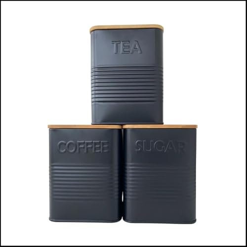 Evanmore Kitchen storage tins bread bin biscuit tin tea coffee sugar canisters pasta tin box (Tea, Coffee, Sugar Canisters)