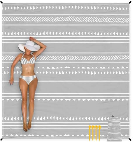 Stranddecke Sandfrei, 280 x 300cm Wasserdicht Picknickdecke für 4-8 Personen, Ultraleicht & Kompakt Strandmatte mit 4 Heringen und 4 Ecktaschen, Outdoor Decke für Strand, Camping, Wandern, Picknick