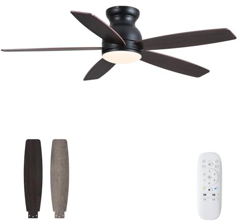 YAKALUOG 132cm Ventilatore da Soffitto con Luce e Telecomando, Silenzioso Lampadario con Ventilatore da Soffitto, Doppia Faccia Pale, Motore DC Reversibile, Lampadario Ventilatore per Camera Da Letto