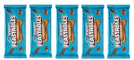 Feastables Barres de chocolat au beurre de cacahuète 60g, 5 pièces - Soyez le premier à essayer la dernière barre - Idéal comme cadeau | pour le petit déjeuner | Fêtes de Noël et d'anniversaire