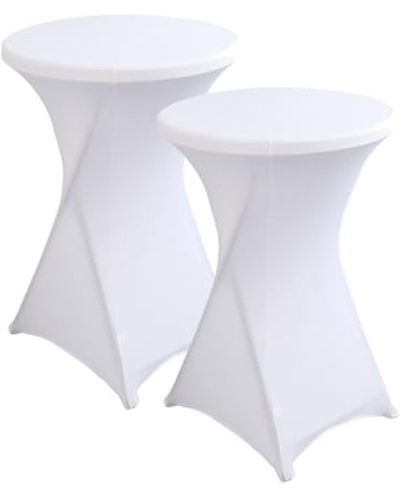 iEventStar Stretch Stehtisch Hussen Spandex Stehtischhussen Bartische Hochzeit Erstärkung im Fußbereich Rund Tischdecke für Bistrotisch Cocktail-Party (Weiß, 2er Set - Ø 60-65 cm)