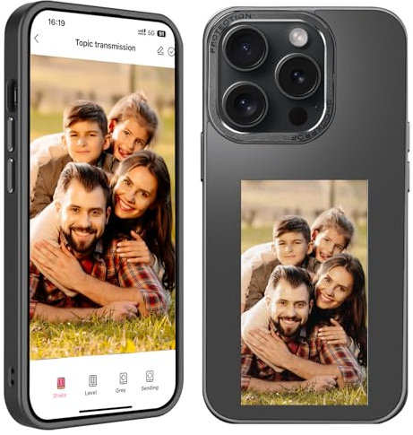 Peaboni Smart Ink Screen Handyhülle Kompatibel mit iPhone 15 NFC Portrait Digital Hülle für iPhone E-Ink Bild Handyhülle Display DIY Foto Anti-Scratch Schutzhülle Phone Cover Schwarz