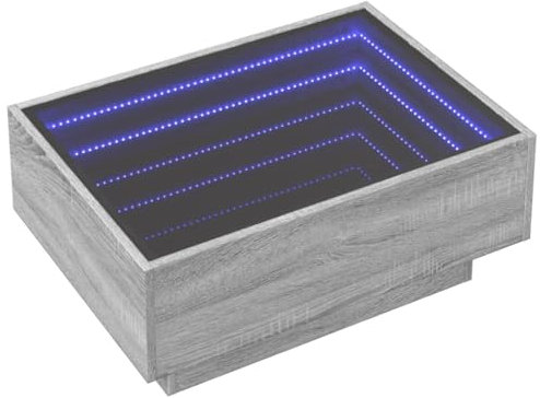 vidaXL LED Couchtisch, Beistelltisch mit LED-Infinity-Spiegel, Kaffeetisch Sofatisch für Wohnzimmer, Wohnzimmertisch, Grau Sonoma Holzwerkstoff