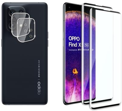 QZJinch Lot de 4, 2 x Verre Trempé pour Oppo Find X5 et 2 x Protection Caméra Arrière,3D Incurvé Couverture Complète,HD Transparent,Dureté 9H,Anti Rayures,Compatible avec Oppo Find X5