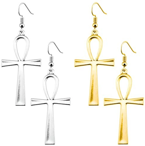 Kawailay Vintage Ägyptische Kreuz-Ohrringe - Altes Gold Silber