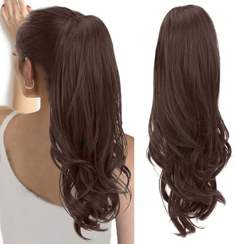 RPAEOY 66 cm Clip in Extensions Echthaar Extensions Lange Zopf Pferdeschwanz Haarextension Haarverlängerung Natürliches Clip in Haarteil Ponytail Kunsthaar Haarzopf Perücke Damen(Dunkelbraun)