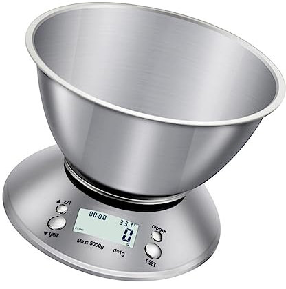 ABOOFAN Báscula Digital De Cocina 5kg/1g Pantalla Acero Inoxidable Para Alimentos Sin Batería