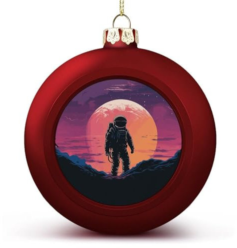 Coole Astronauten-Weihnachtskugel, bruchsicher, hängende Ornamente, runde Weihnachtsbaumkugeln, Weihnachtsdekoration für Weihnachtsbaumdekoration, mit Umhängeband, Rot und Gold