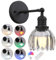 Phansthy Vintage Battery Operated Wall Sconce with Transparent Tulip Glass Lampshade, USB Rechargeable Battery Powered Wall Light with 12 RGB Remote Control for Bedside Bedroom Doorway (Black)