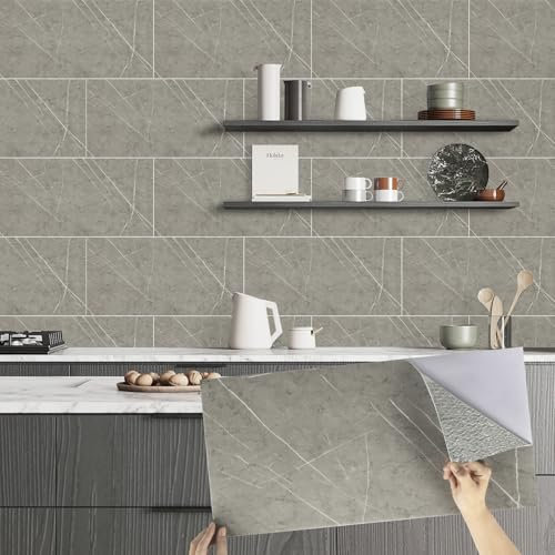 Alened Tile Stickers Dark Grey 60x30cm/10pcs, Self Adhesive Wall Tiles Marble, Peel and Stick on Tiles for Bathroom Kitchen Backsplash Waterproof Removable