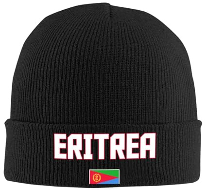 FAGIUCHI Eritrea Flagge Eritrean Cool Winter Strickmütze Beanie Cap Erwachsene Warme Kappen Schwarz, Schwarz , 7 1/8-7 1/4