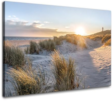 Via Artis Leinwandbild - 120x80 cm XXL Format - Premium Wandbilder für Wohnzimmer & Schlafzimmer - Strand Meer Maritim Küste - Düne im Morgenlicht