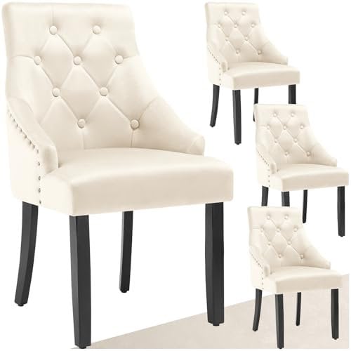 tectake® Esszimmerstühle gesteppt, Sessel Wohnzimmer, Stühle Esszimmer, Küchenstühle, Esstisch Stühle, Bürosessel, Möbel Vintage Style, Samt Stoff - Creme/schwarz, 4er Set