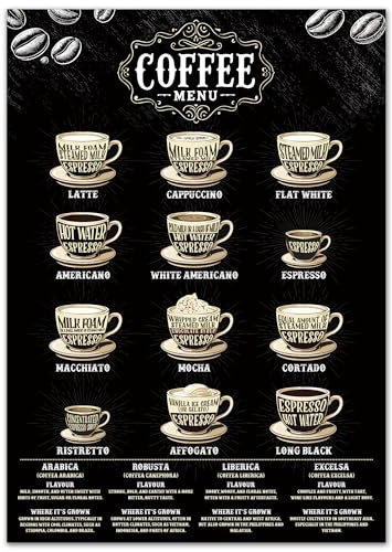 A&M Natural Living Coffee Sign Menu Poster, A4 Vintage Style Coffee Wall Art Print for your Bar, Kitchen, Shop, Office and Cafe Gift