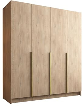 Mirjan24 Kleiderschrank mit Einlegeböden und Kleiderstange Salkor I, Vielseitiger Drehtürenschrank, Elegantes Kleiderschrank 4-türig (Eiche Cremona + Gold)