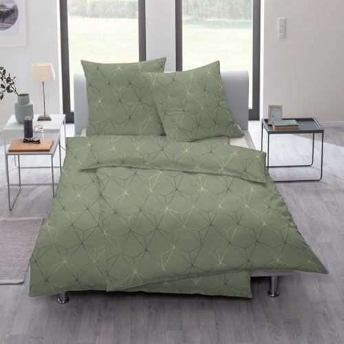 ESTELLA Mako Jersey Bettwäsche 135x200 Kian Rauten Waben Oliv Uni 6930-540