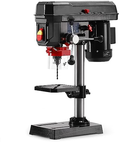 GarveeMore Standbohrmaschine, Tischbohrmaschine Leistung 2.5 A 5 Geschwindigkeiten Einstellbar, Drill Press 740–3100/Min, Schnellspannbohrfutter Von 1.5-13 mm Werkbank mit einstellbarem Winkel