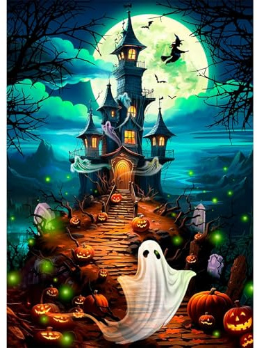 NAIMOER Diamond Painting Halloween Erwachsene Kinder, 5D Diamant Painting Bilder Schlösser Geister Diamant Kunst, DIY Diamant Malerei für Home Wand Décor 30x40cm