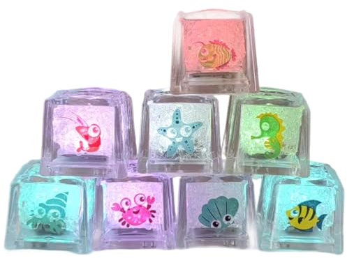 MOUNTTU Lot de 8 Jouets de Bain Lumineux 2, 5 x 2, 5 cm, Motif océan coloré et Mignon, glaçons Lumineux sûrs et Amusants pour Baignoire, Salle Bain, Douche, Jeux, Piscine, lumières pour Enfants. G