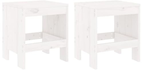 Homvdxl Gartenhocker 2er Set, 45cm Niedrige Outdoor Holzstühle Gesprächsset für Terrasse, Hinterhof, Garten und Pool, Weiß