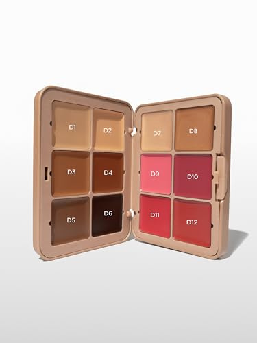 SOSU Cosmetics Complete Canvas Complexion Palette, 12 Ultra-Blendable Cream Shades, Dark, Base Contour Blush Highlight
