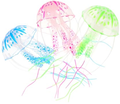 BESPORTBLE 3 Stück Teiliges Aquarium Quallen Dekor aus Fluoreszierendem Silikon Realistische Meeresbewohner Modell Schwimmende Fischbecken Ornamente in Grün und Blau Dekorative Aquarium Deko