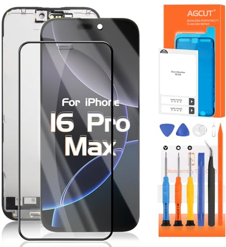 AGCUT LCD Display pour iPhone 16 Pro Max LCD Affichage pour iPhone 16 Pro Max A3296 A3084 A3295 A3297 6,9 Pouces Écran de Rechange 3D Touch Digitalizer Assemblée avec Outils, Noir Incell