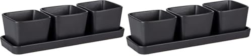 WENKO Snack & Dip Schalen Set, 4-teilig, 3 x 300 ml Schälchen mit Tablett, Für Tapas, Snacks & Fingerfood, Keramik, 30,5 x 10 x 8 cm, Schwarz (Packung mit 2)