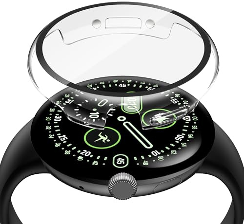Misxi 2 Piezas Funda Protectora para Googel Pixel Watch 4 41mm con Protector de Pantalla 9H - Protector Completo, Carga Sin Quitar, Ultrafina y Antiarañazos, Transparente